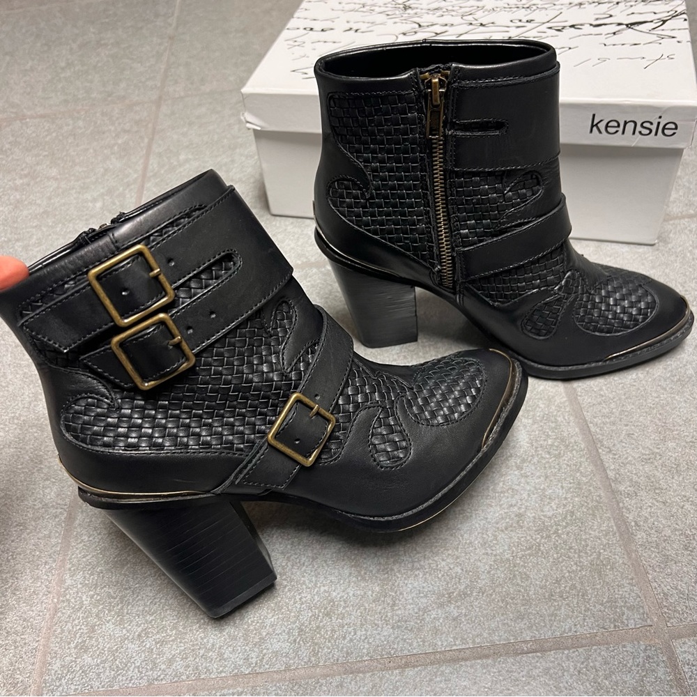 Kenzie Hamlin Western Style Woven Leather High Heel Ankle Boots 7 Motorcycle